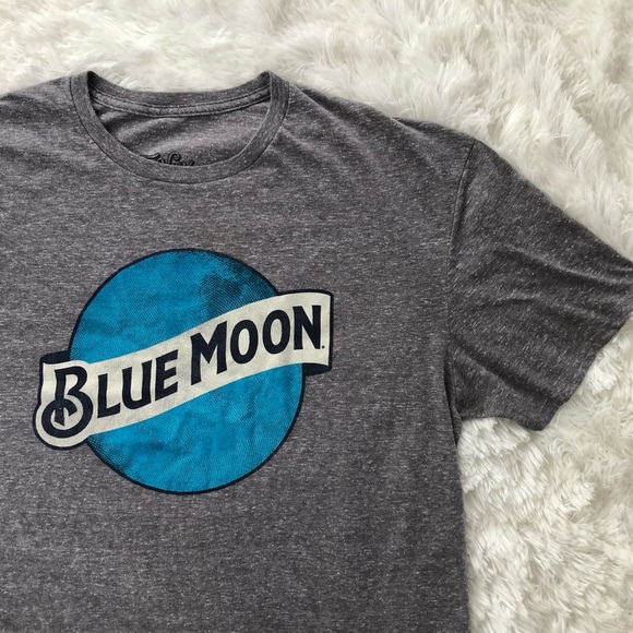 TEE LUV • Blue Moon Logo Heathered Gray Mens Tee Size Small - Picture 8 of 10